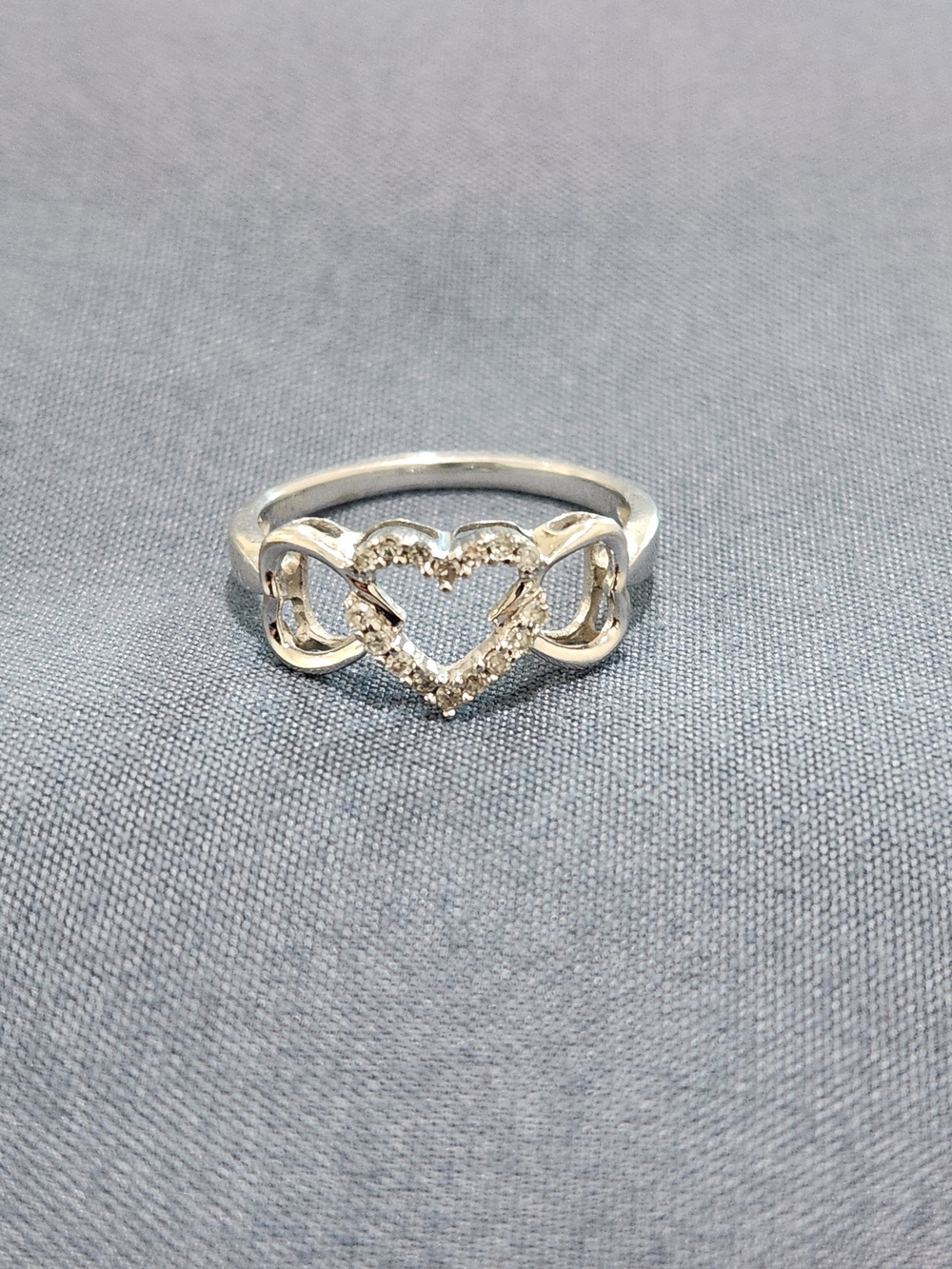 Gold 10K Heart Halo Ring with Cubic Zirconia Accents - White Gold